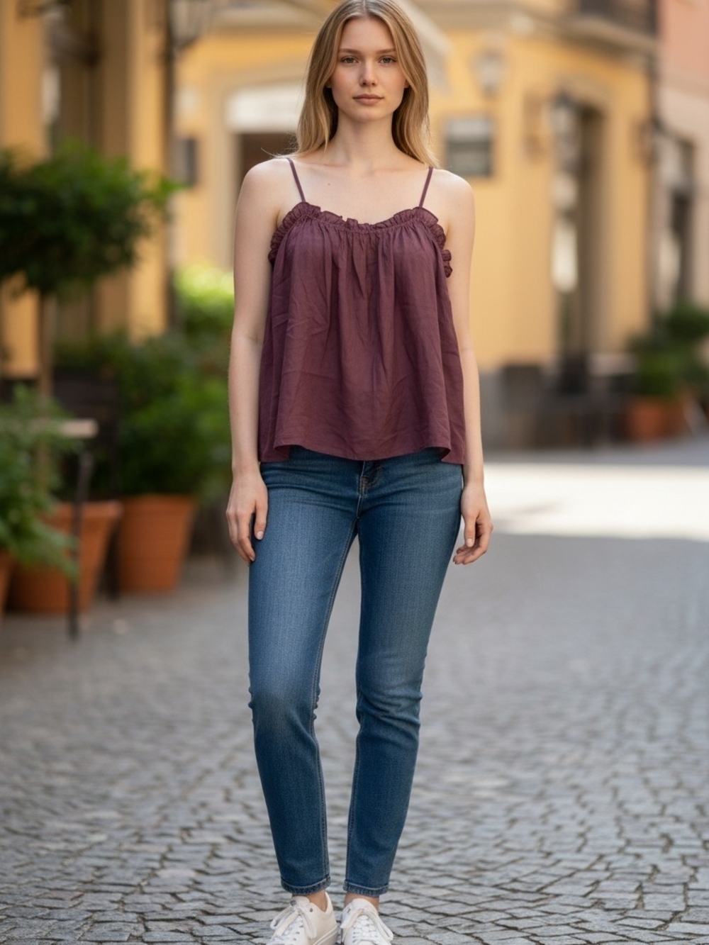 H& M Mauve Spaghetti Strap Ruffled Tank Top